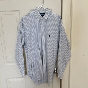 Ralph Lauren Men's White and Blue Striped Shirt